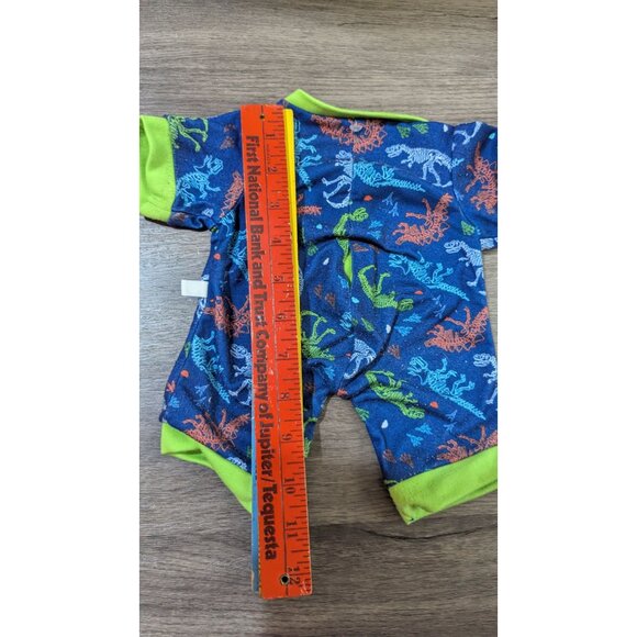 Build-A-Bear Dinosaur Print Blue & Green Pajamas With Short Sleeves & Front Snap - Picture 4 of 5